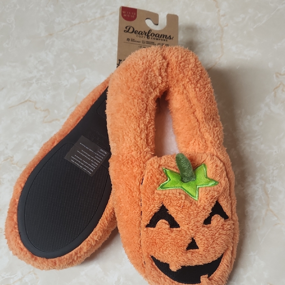 Dearfoams Pumpkin Slippers Womens 11 12  Mens 9 10 Halloween Fall New